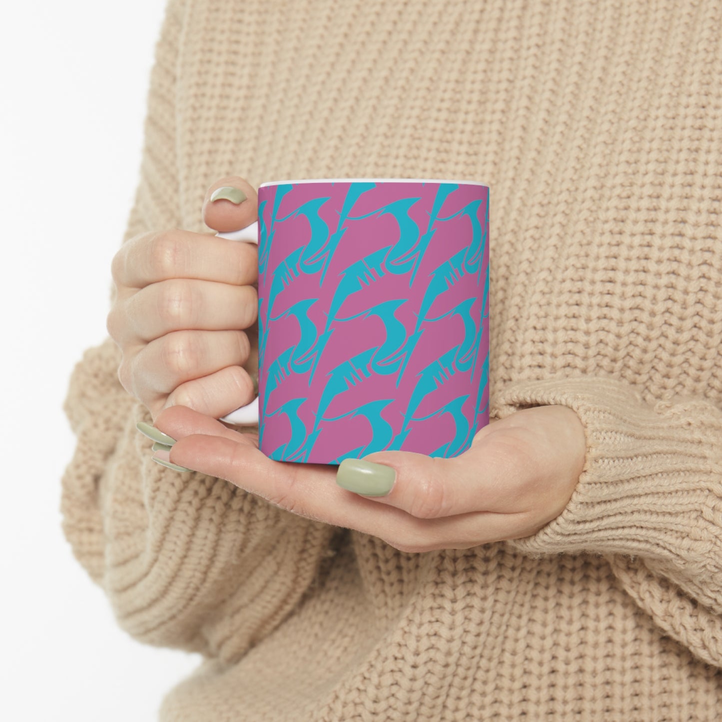 Ceramic Mug 11oz Blue on Pink