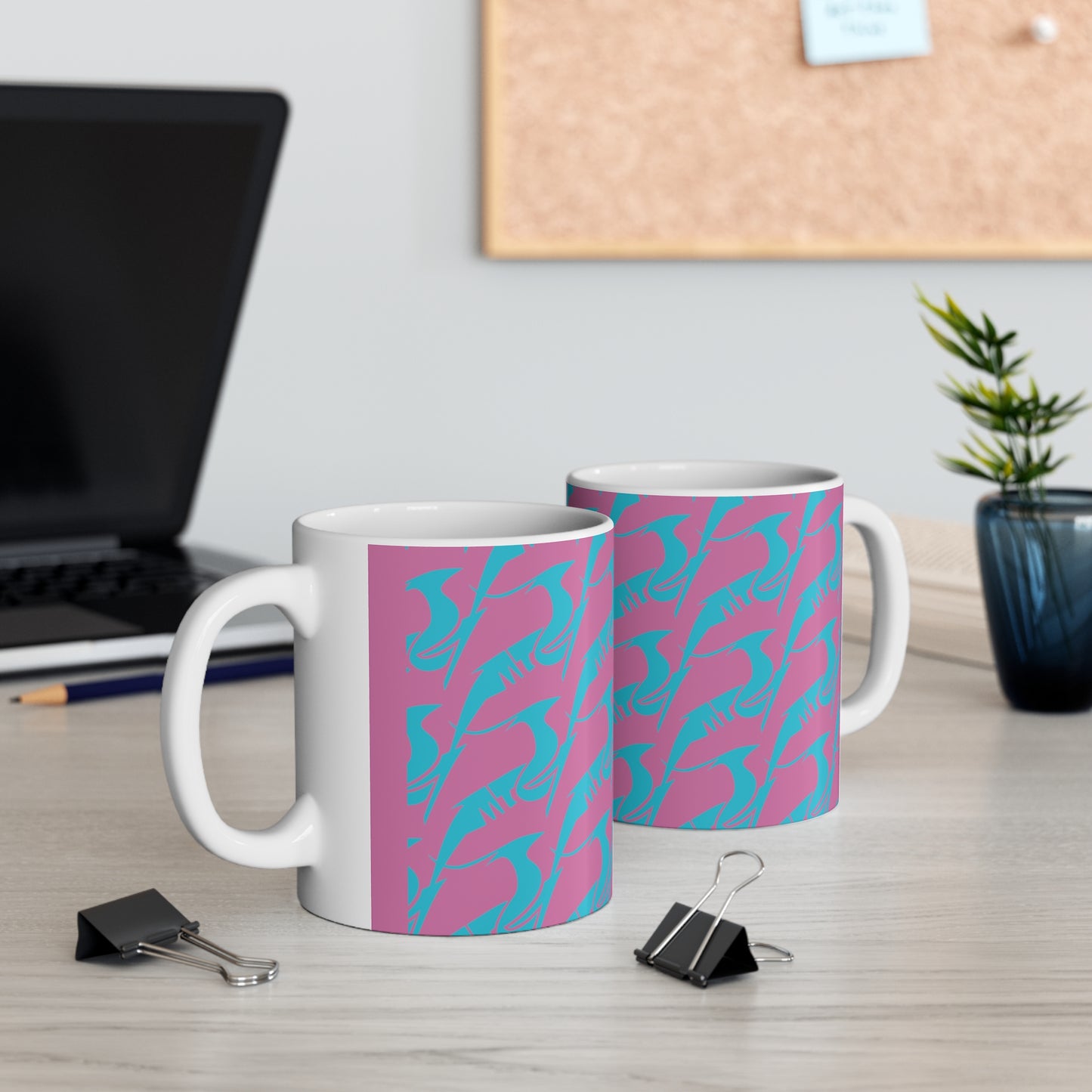 Ceramic Mug 11oz Blue on Pink