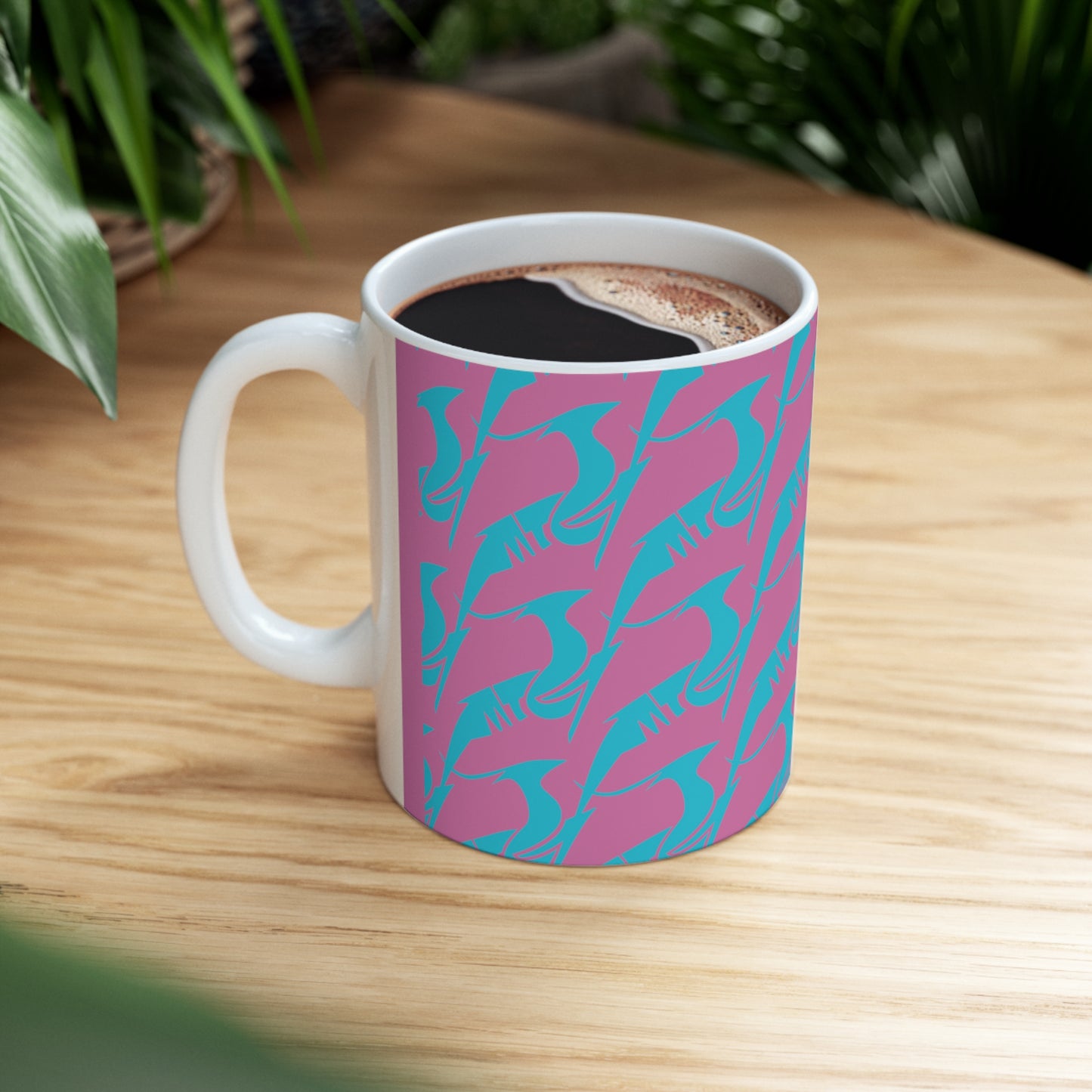 Ceramic Mug 11oz Blue on Pink