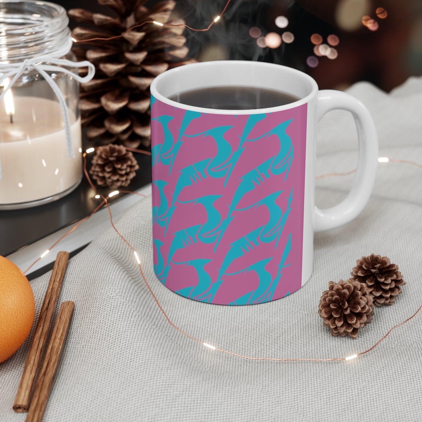 Ceramic Mug 11oz Blue on Pink