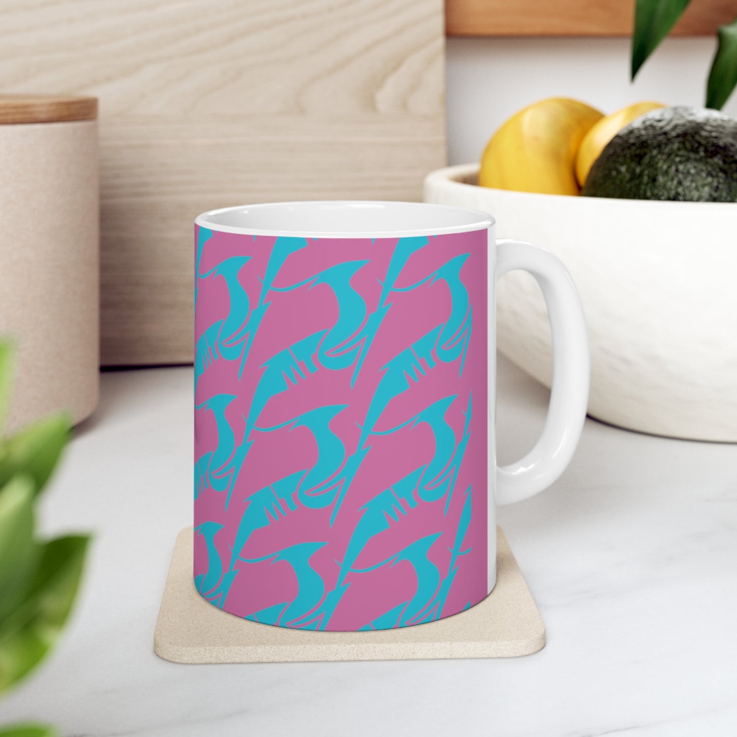 Ceramic Mug 11oz Blue on Pink