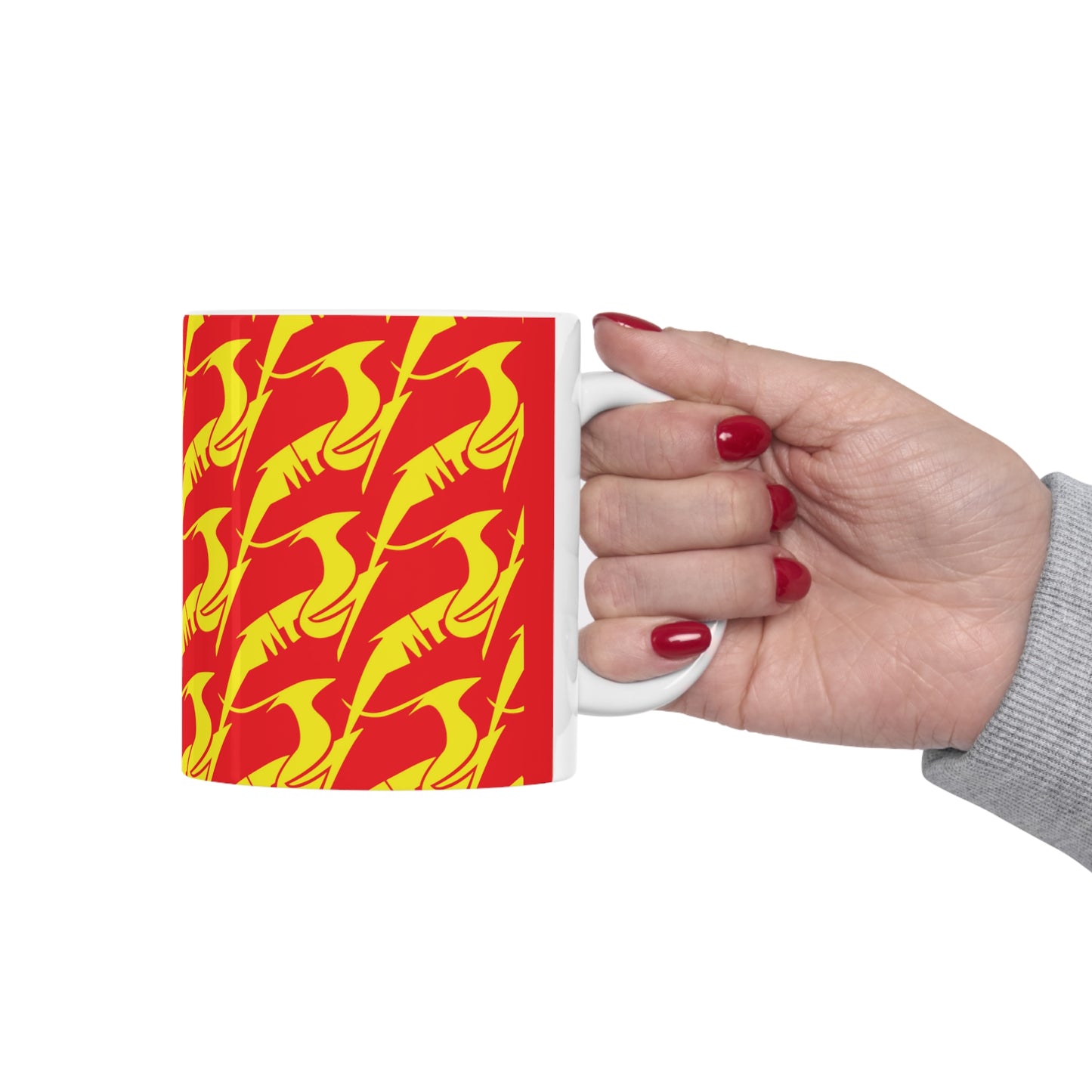 Ceramic Mug 11oz - Yellow on Red