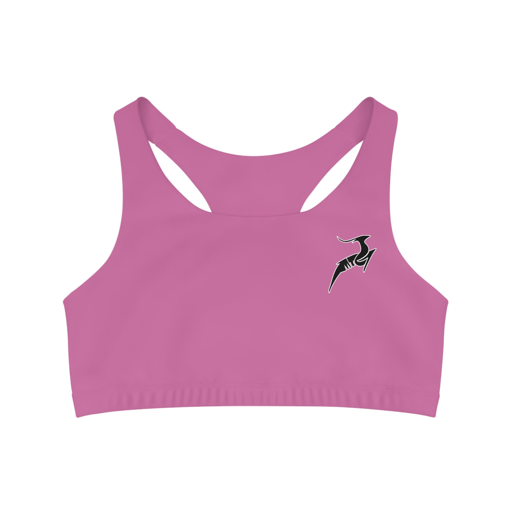 Charcoal, Gray Pink Bomb Shelter Logo Sports Bra