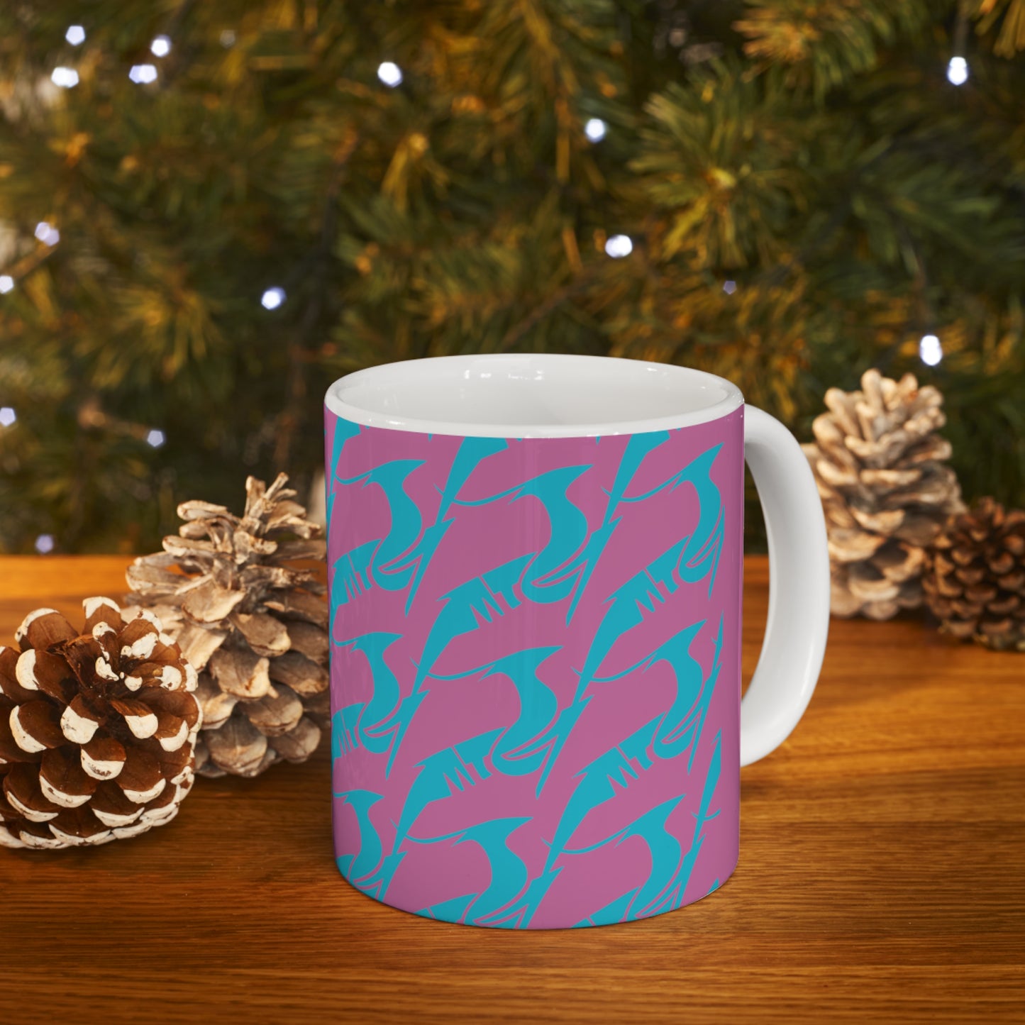 Ceramic Mug 11oz Blue on Pink