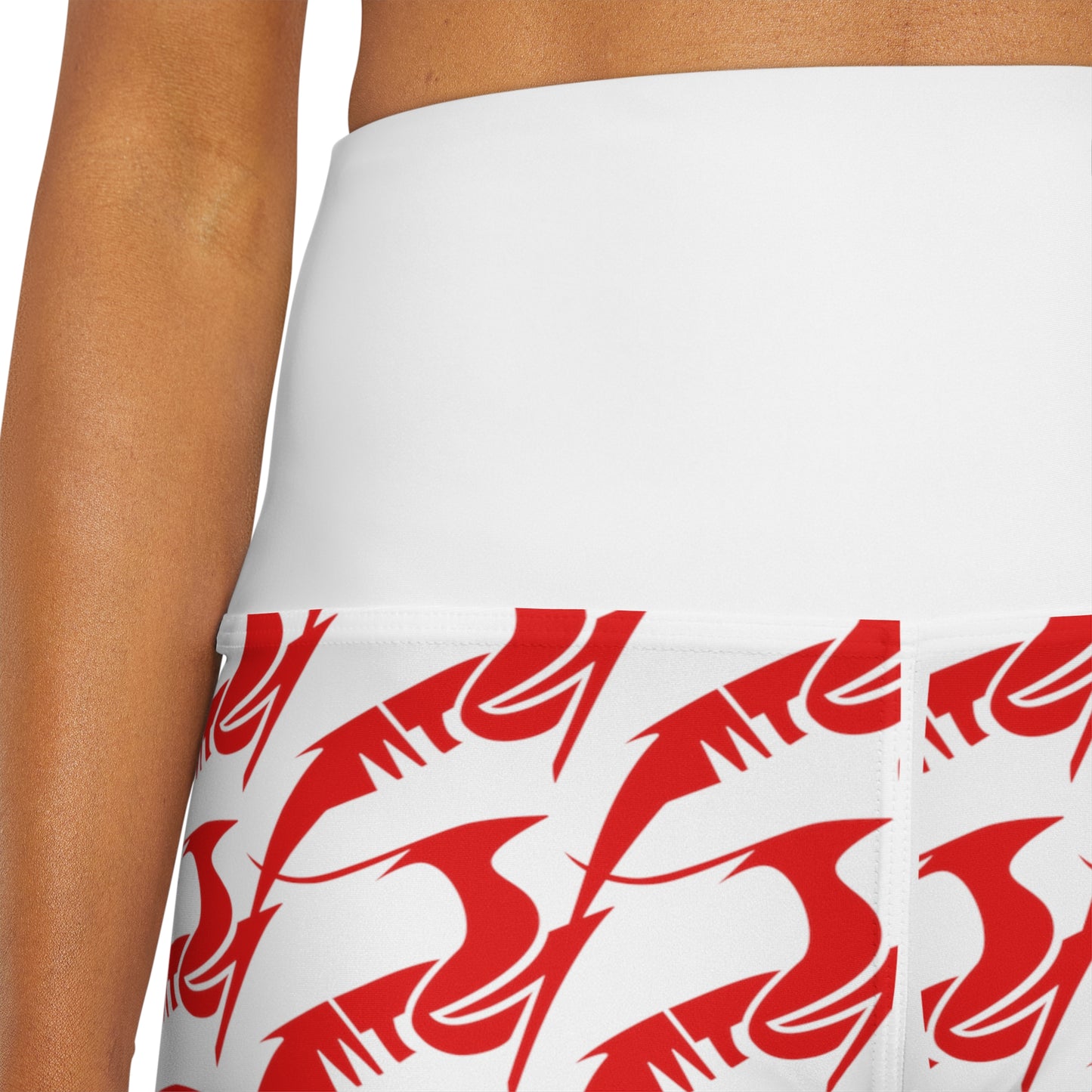 High Waisted Yoga Shorts Red on White