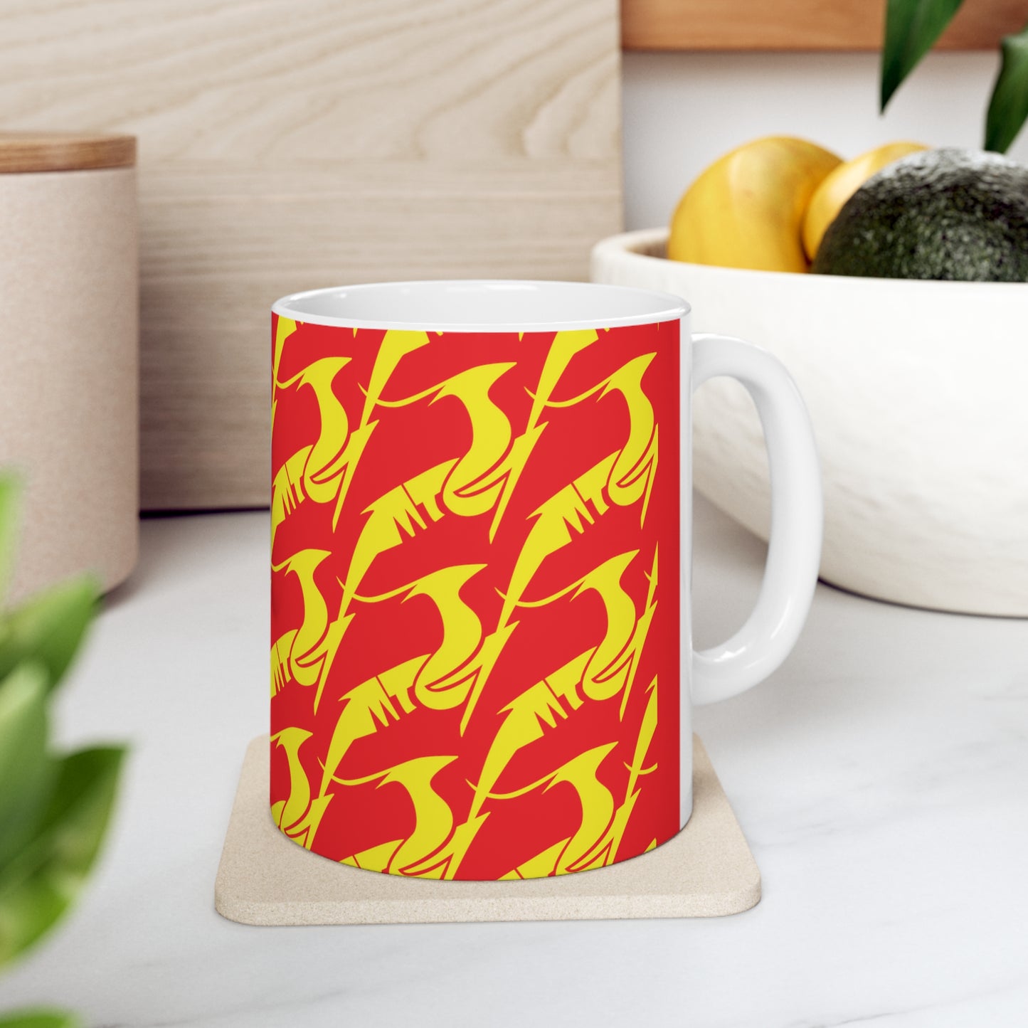 Ceramic Mug 11oz - Yellow on Red