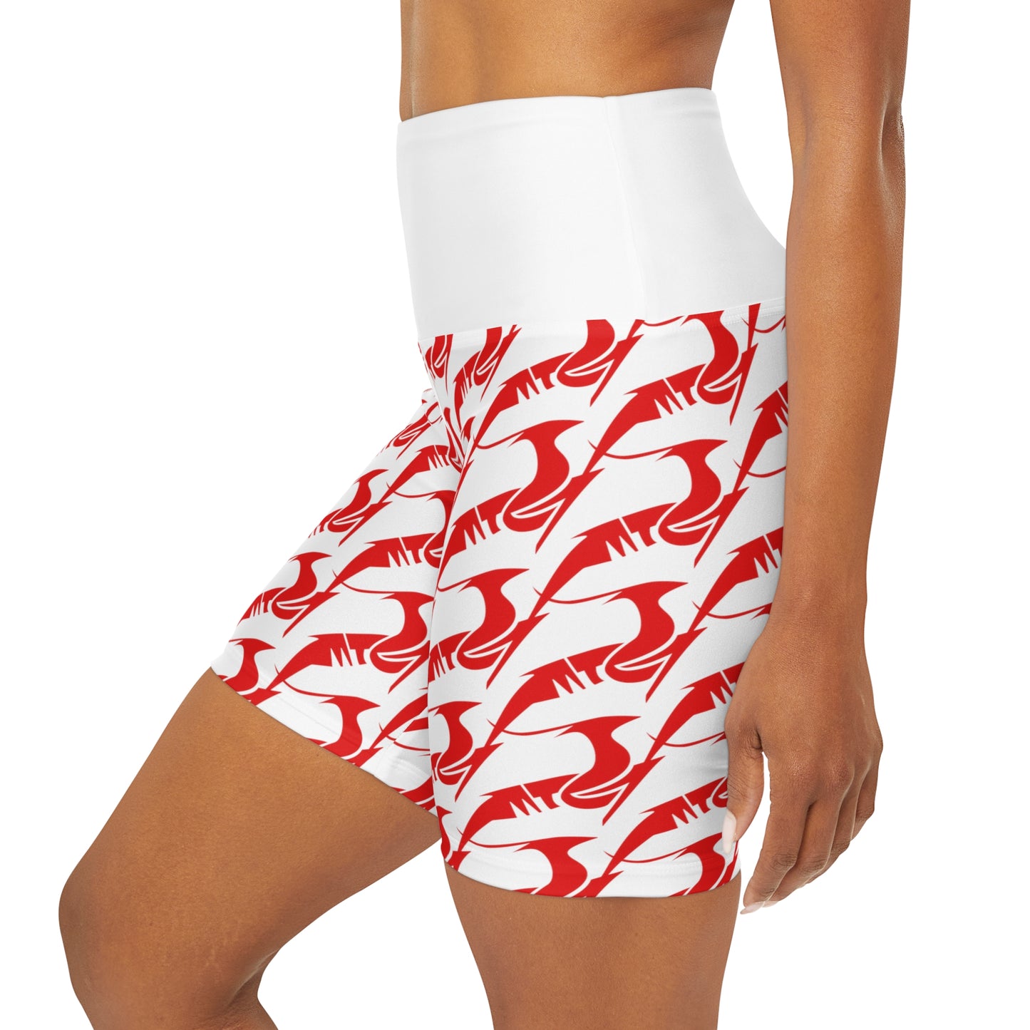 High Waisted Yoga Shorts Red on White